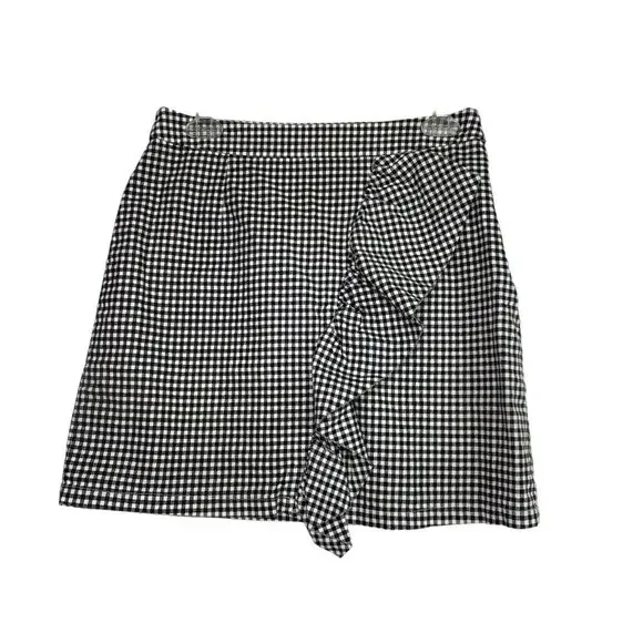 Missguided black white Gingham check plaid frill mini short skirt Size 8 - Picture 1 of 5
